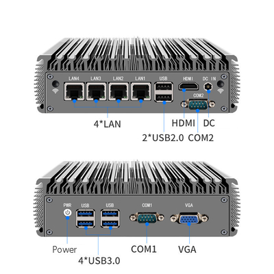 Máy tính mini không quạt công nghiệp 4 lan RJ45 Giga Quad core J4125 core i3 i5 i7 Không quạt Máy tính mini công nghiệp
