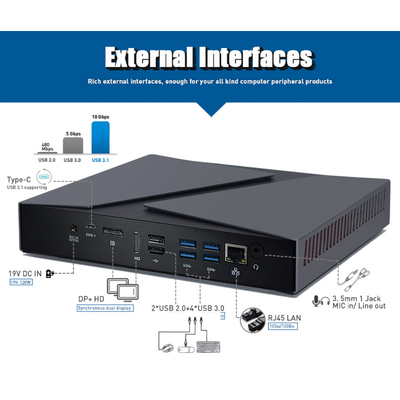 Win 10 Pro Inte1 I9 9880H Máy tính mini công nghiệp 8GB DDR4 Nvme M.2 SSD 256GB Màn hình kép Gigabit LAN Máy tính mini PC